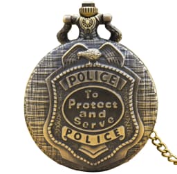 Vintage Bronze Steampunk Imitation Police Badge Carved Quartz Pocket Watch Necklace Pendant Clock Chain Men Women Chain Gift