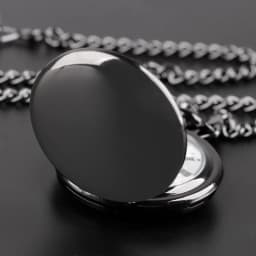 Retro Black Fashion Silver Smooth Steampunk Quartz Pocket Watch Stainless Steel Pendant 30CM Chain for Men Women relogio