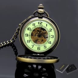 Luxury Luminous Mechanical Pocket Watch Bronze Hollow Wheel Hand-Winding Steampunk Pocket Hanging Chain Antique Watch Best Gifts