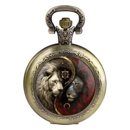 Cool Yin Yang Lion Design Glass Dome Quartz Pocket Watch Vintage Fashion Arabic Numeral Pendant Necklace Clock reloj de bolsillo