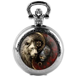 Cool Yin Yang Lion Design Glass Dome Quartz Pocket Watch Vintage Fashion Arabic Numeral Pendant Necklace Clock reloj de bolsillo