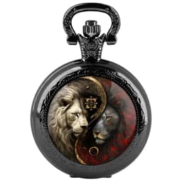 Cool Yin Yang Lion Design Glass Dome Quartz Pocket Watch Vintage Fashion Arabic Numeral Pendant Necklace Clock reloj de bolsillo