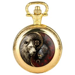 Cool Yin Yang Lion Design Glass Dome Quartz Pocket Watch Vintage Fashion Arabic Numeral Pendant Necklace Clock reloj de bolsillo