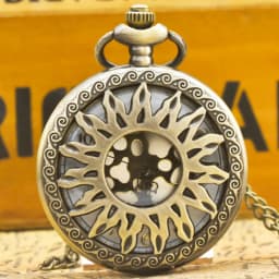 Vintage Bronze Steampunk Cutout Engraving Quartz Pocket Watch Necklace Pendant Clock Chain Men Women Chain Gift