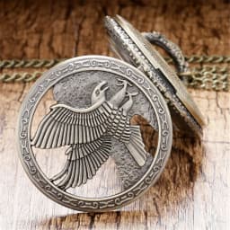 Bronze Hollow Eagle Carved Quartz Pocket Watch Pendant Necklace Holiday Gift for Men and Women
