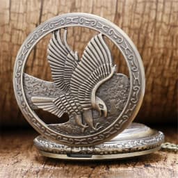 Bronze Hollow Eagle Carved Quartz Pocket Watch Pendant Necklace Holiday Gift for Men and Women
