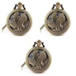 Bronze Hollow Eagle Carved Quartz Pocket Watch Pendant Necklace Holiday Gift for Men and Women