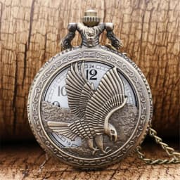 Bronze Hollow Eagle Carved Quartz Pocket Watch Pendant Necklace Holiday Gift for Men and Women