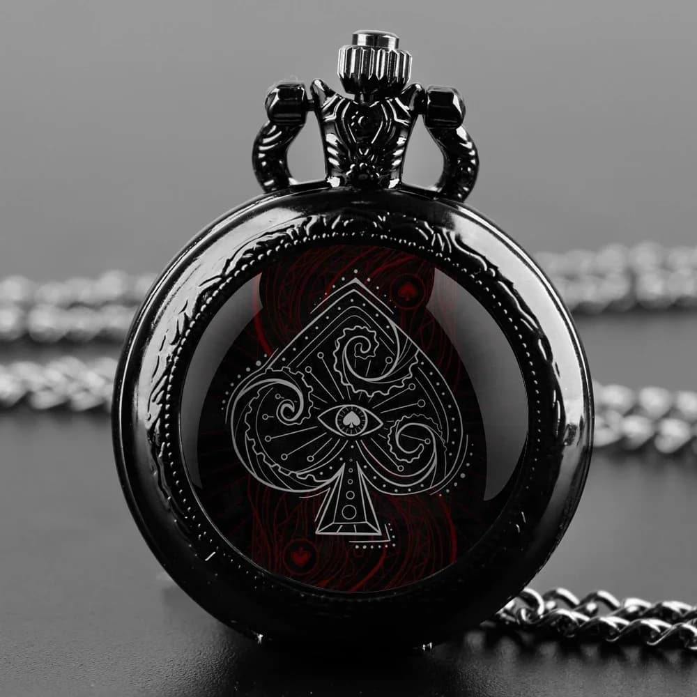 Poker Glass Dome Pocket Watch Arabic Numeral Dial Vintage Men Women Necklace Pendant Creative Clock Gift Reloj De Bolsillo