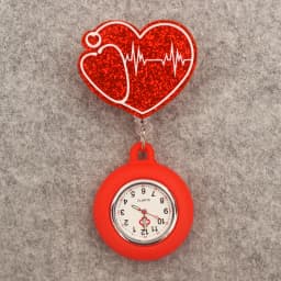 Glitter Hospital Health Care Acrylic Heart Stethoscope Lovely Nurse Doctor Alligator Clip Pocket Watches Medical Hang Clock Gift