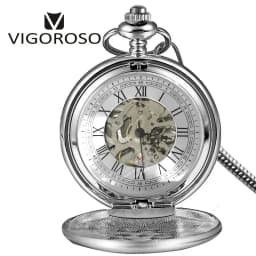 VIGOROSO Fashion New Design Elegant Mechanical Pocket Watch Stainless Steel Handwinding Clock Snakelike FOB Chain Men Women Gift
