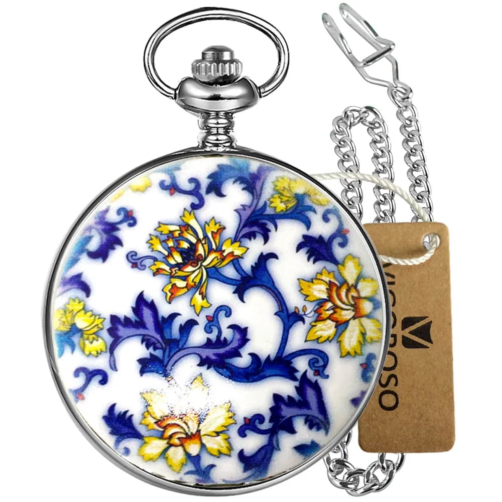 VIGOROSO Fashion New Design Elegant Mechanical Pocket Watch Stainless Steel Handwinding Clock Snakelike FOB Chain Men Women Gift