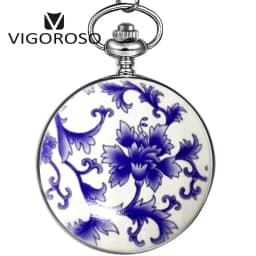 VIGOROSO Fashion New Design Elegant Mechanical Pocket Watch Stainless Steel Handwinding Clock Snakelike FOB Chain Men Women Gift