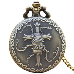 Vintage Bronze Clamshell Relief Lace Frosted Rose Vine Wrapped Large Cross Quartz Pocket Watch For Male And Female Students