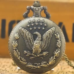 Vintage Bronze Steampunk Star Eagle Carved Quartz Pocket Watch Necklace Pendant Clock Chain Men Women Chain Gift