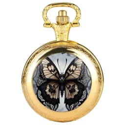 Fashion Vintage Butterfly Quartz Pocket Watches with Chain Elegant Pendant Clock Necklace Accessories Men Women Exquisite Gifts