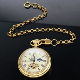NEW Luxury golden Pure copper Mechanical Pocket Watch Roman Numerals Moon-phase Pocket Clock with Chain