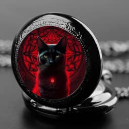 Black Cat Gazing Quartz Pocket Watch Woman Fashion Watch Necklace with Chain Man Watches Souvenir Gifts for Cat Lovers Children