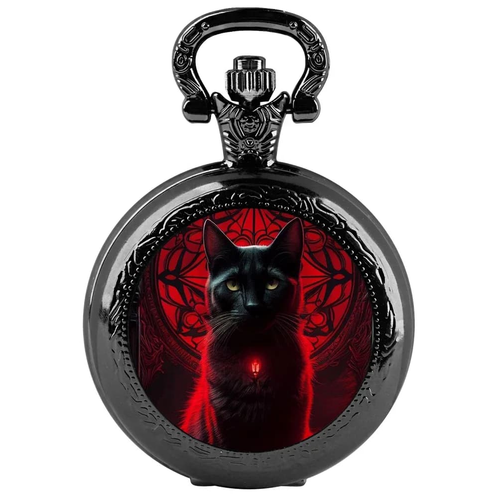 Black Cat Gazing Quartz Pocket Watch Woman Fashion Watch Necklace with Chain Man Watches Souvenir Gifts for Cat Lovers Children