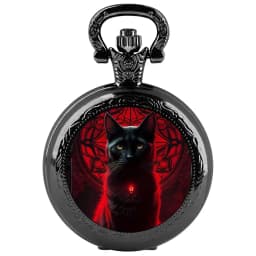 Black Cat Gazing Quartz Pocket Watch Woman Fashion Watch Necklace with Chain Man Watches Souvenir Gifts for Cat Lovers Children