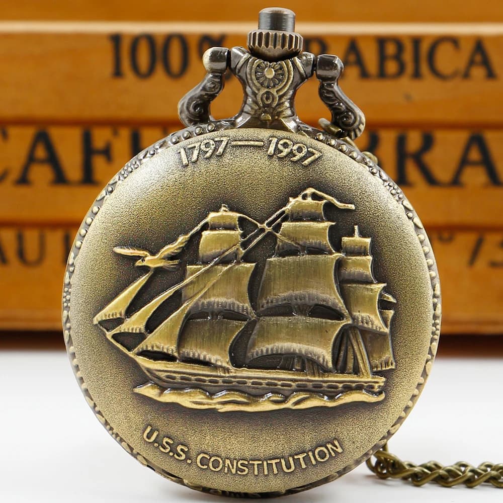 Vintage Bronze Sailboat Ship Quartz Pocket Watch FOB Sweater Chain Necklace Clock Mens Womens Gifts Reloj Montre