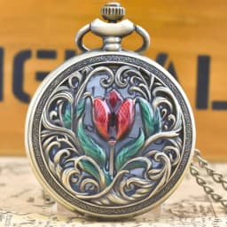 Retro Bronze Steampunk Floral Carving Flip-Top Male And Female Student Gift Quartz Necklace Commemorative Pocket Watch