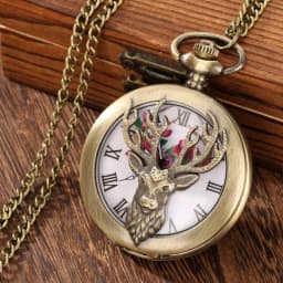 Popular Vintage Bronze Quartz Movement Pocket Watch Hollowed-Out Deer Head Carved Christmas Gifts For Men And Women