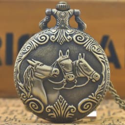 Retro Charm Neutral Fashion Three Horse Carving Quartz Steampunk Pocket Watch Men's and Women's Necklace Pendant Gift