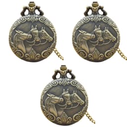 Retro Charm Neutral Fashion Three Horse Carving Quartz Steampunk Pocket Watch Men's and Women's Necklace Pendant Gift