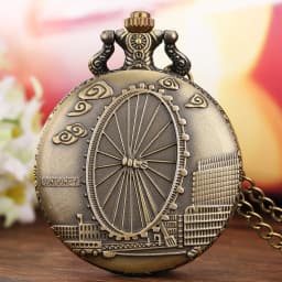 Vintage Bronze London Eye/Big Ben/Bridge Stone Men's And Women's Pocket Watch Necklace Famous Scenic Spot Series Gifts