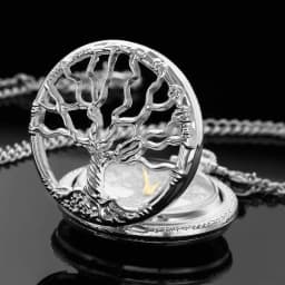 Hollow Tree of Life Design Pocket Watch Roman Numerals Quartz Pocket Watches with Chain Necklace for Men Women