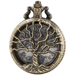 Hollow Tree of Life Design Pocket Watch Roman Numerals Quartz Pocket Watches with Chain Necklace for Men Women