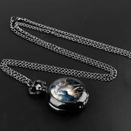 Retro Unique Silvery Horse Animal Design Necklace Pendant Quartz Pocket Watch, Cool Exquisite Accessory for Men Women and Kids
