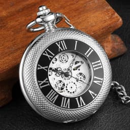 Pocketwatch Silver Roman Numerals Antique Hand Wind Mechanical Pocket Watch Skeleton Steampunk Unique Gear Men Women Top