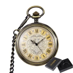 Hexagonal Mechanical Pocket Watch Golden Sliver Bronze Hollow Fob Chain With Box Men Women Lady Watches Mens Vintage Gifts