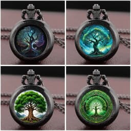 Artistic Tree of Life Pocket Watch Necklace Pendant, Exquisite Trendy Hanging Ornament for Both Men and Women Clock Gifts