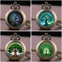 Artistic Tree of Life Pocket Watch Necklace Pendant, Exquisite Trendy Hanging Ornament for Both Men and Women Clock Gifts