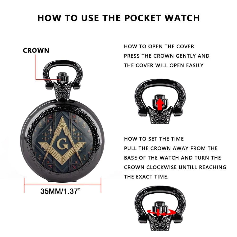 Freemasonry G Logo Pendant Glass Dome Pocket Watch Souvenir Chain Clock Personality Gift for Women Men