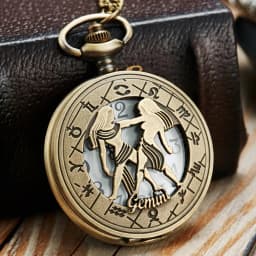 Vintage Bronze Steampunk Pattern Pocket Watch Zodiac Necklace Chain Retro Twelve 12 Constellation Men Women Clock Relogio Gifts