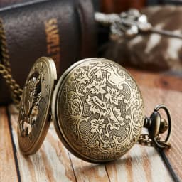 Vintage Bronze Steampunk Pattern Pocket Watch Zodiac Necklace Chain Retro Twelve 12 Constellation Men Women Clock Relogio Gifts