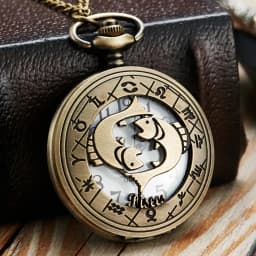 Vintage Bronze Steampunk Pattern Pocket Watch Zodiac Necklace Chain Retro Twelve 12 Constellation Men Women Clock Relogio Gifts