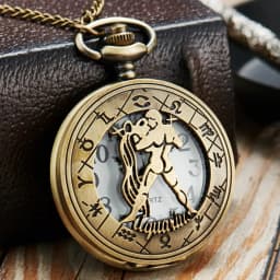 Vintage Bronze Steampunk Pattern Pocket Watch Zodiac Necklace Chain Retro Twelve 12 Constellation Men Women Clock Relogio Gifts