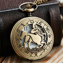 Vintage Bronze Steampunk Pattern Pocket Watch Zodiac Necklace Chain Retro Twelve 12 Constellation Men Women Clock Relogio Gifts