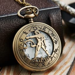 Vintage Bronze Steampunk Pattern Pocket Watch Zodiac Necklace Chain Retro Twelve 12 Constellation Men Women Clock Relogio Gifts