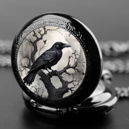 Exquisite Gift Raven Design Glass Dome Pocket Watch Arabic Numeral Dial Vintage Men Women Necklace Pendant Creative Clock Gift