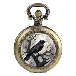 Exquisite Gift Raven Design Glass Dome Pocket Watch Arabic Numeral Dial Vintage Men Women Necklace Pendant Creative Clock Gift