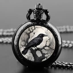 Exquisite Gift Raven Design Glass Dome Pocket Watch Arabic Numeral Dial Vintage Men Women Necklace Pendant Creative Clock Gift