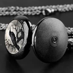 Exquisite Gift Raven Design Glass Dome Pocket Watch Arabic Numeral Dial Vintage Men Women Necklace Pendant Creative Clock Gift