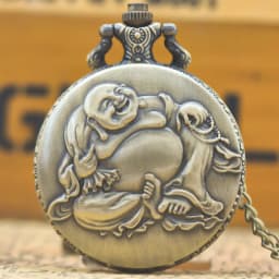 Retro Bronze Steampunk Maitreya Buddha Flip-Top Male And Female Student Gift Quartz Necklace Commemorative Pocket Watch