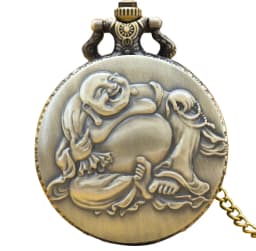 Retro Bronze Steampunk Maitreya Buddha Flip-Top Male And Female Student Gift Quartz Necklace Commemorative Pocket Watch